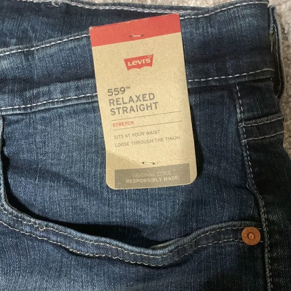 New. 46 x 32 Levi’s 559 Big & Tall relaxed straight stretch jeans.  Normally $89